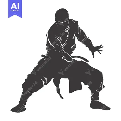 Silhouette of a Ninja in a Fighting Stance