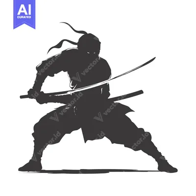 Premium design asset: Silhouette of a Samurai Warrior Holding a Katana Sword
