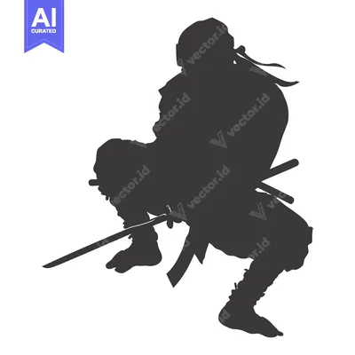 Silhouette of a Ninja Holding a Sword in a Fighting Pose