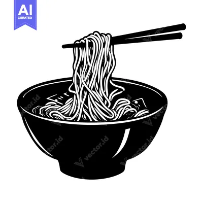 Aset premium populer: A bowl of noodles with chopsticks lifting some noodles