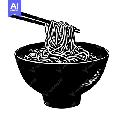Aset premium populer: A bowl of noodles with chopsticks lifting up a strand