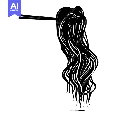 Popular premium asset: Black and White Silhouette of Noodles Hanging from Chopsticks