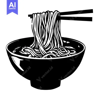 Aset premium populer: Black and White Illustration of Noodles with Chopsticks