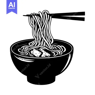 Aset desain premium: A Bowl of Noodles with Chopsticks Lifting a Strand