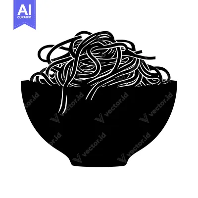 Aset desain premium: Black and White Silhouette of Spaghetti in a Bowl