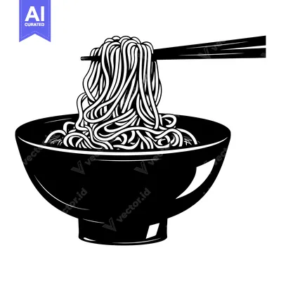 Aset premium populer: A Bowl of Noodles Being Lifted with Chopsticks