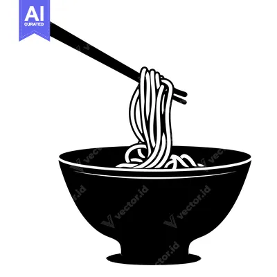 Silhouette of a bowl of noodles with chopsticks lifting a strand