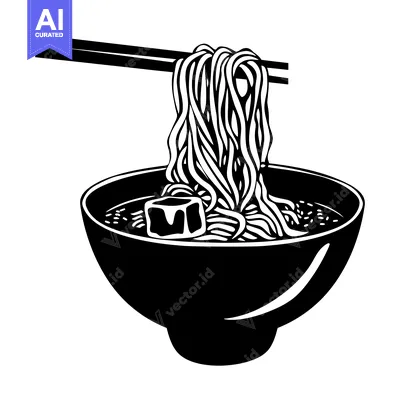Aset desain premium: A bowl of noodles being lifted with chopsticks