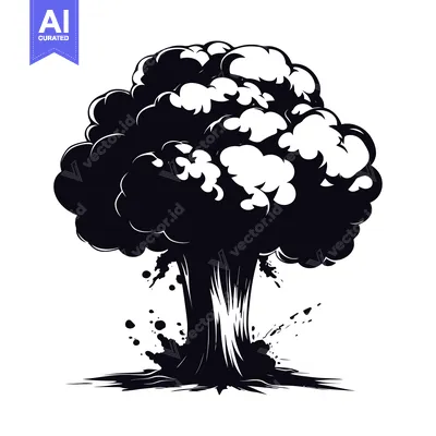 A Black and White Silhouette of a Large Explosion with a Mushroom Clou