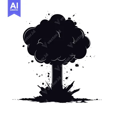 Premium design asset: Black and White Silhouette of a Mushroom Cloud Explosion