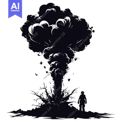 Silhouette of a Person Standing Before a Large Explosion