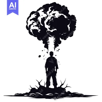 Silhouette of a Man Standing Under a Large Black Cloud