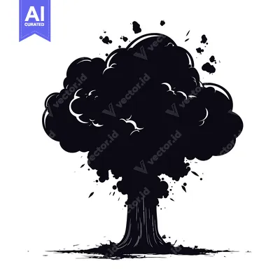 Black and White Silhouette of an Explosion with Smoke and Debris