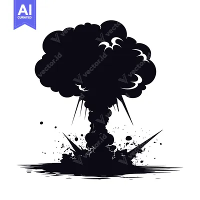 Black and White Silhouette of an Explosion with Smoke and Debris