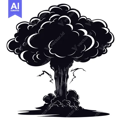 Aset desain premium: Black and White Silhouette of a Large Explosion