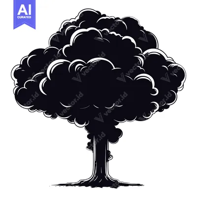 Aset desain premium: Black and White Silhouette of an Atomic Bomb Explosion