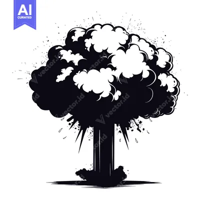 Aset desain premium: Black and White Illustration of a Mushroom Cloud Explosion