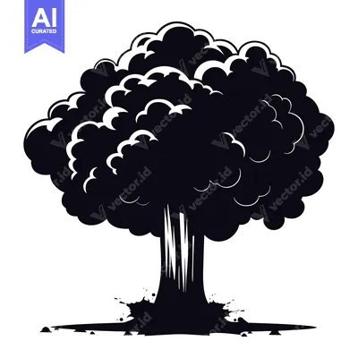 Aset desain premium: Black and White Silhouette of a Mushroom Cloud Explosion