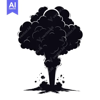 Aset desain premium: Black and White Silhouette of a Large Explosion with Smoke