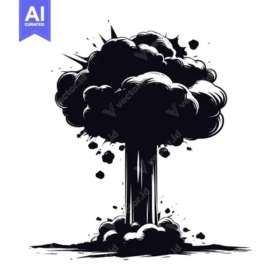 Aset desain premium: Black and White Illustration of an Explosion with Smoke and Flames