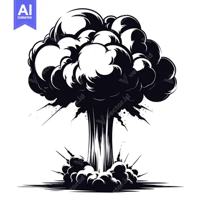 Black and White Illustration of a Large Explosion