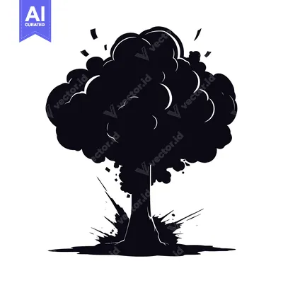 Aset desain premium: Black and White Silhouette of an Atomic Explosion