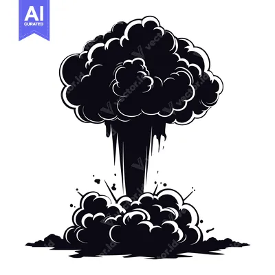 Black and White Silhouette of an Exploding Mushroom Cloud