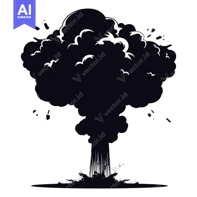 Aset premium populer: Black and white silhouette of an explosion with smoke and debris