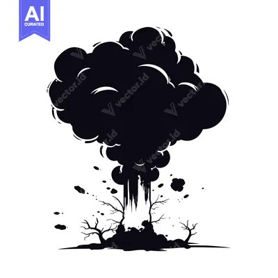 Aset desain premium: Black and White Silhouette of an Explosion with Smoke and Debris