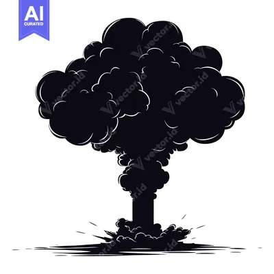 Premium design asset: A black and white silhouette of a mushroom cloud explosion