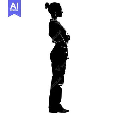 Aset premium populer: Silhouette of a woman standing with arms crossed