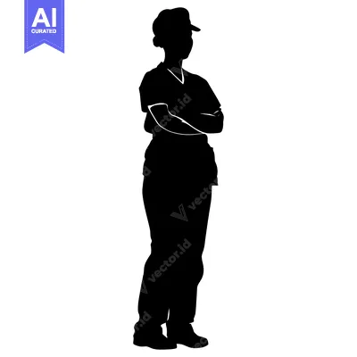 Aset premium populer: Silhouette of a Person Wearing a Hat and Standing with Arms Crossed