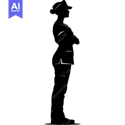 Aset premium populer: Silhouette of a Woman Standing with Arms Crossed and Wearing a Hat