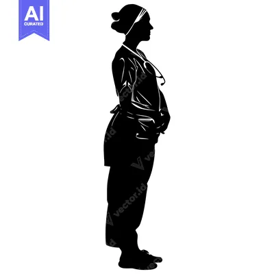 Silhouette of a Female Doctor in a White Coat with a Stethoscope