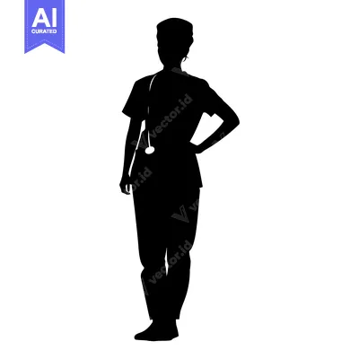 Aset premium populer: Silhouette of a Female Doctor with a Stethoscope