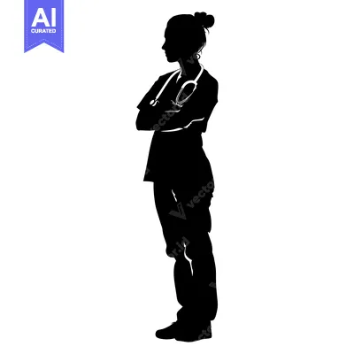 Aset desain premium: Silhouette of a Female Doctor with a Stethoscope
