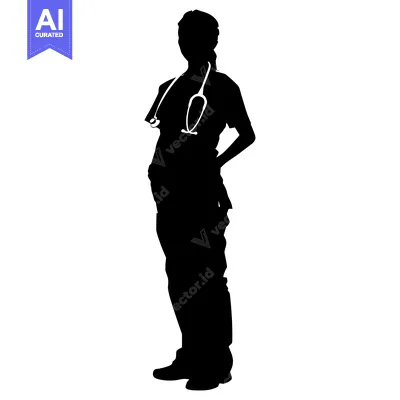 Aset desain premium: Silhouette of a Female Doctor with Stethoscope