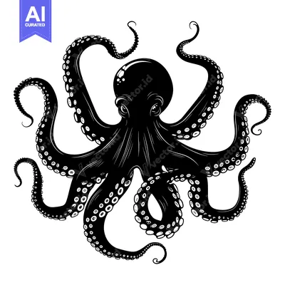 Popular premium asset: Black and White Illustration of an Octopus with Eight Tentacles