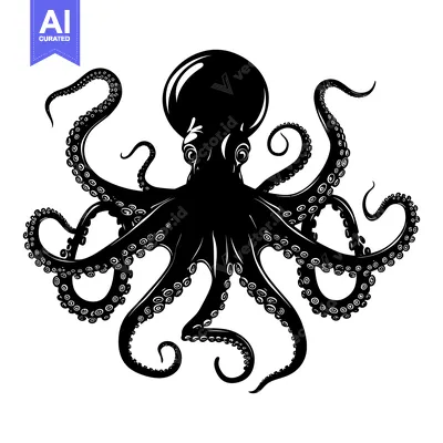 Aset premium populer: Black and White Silhouette of an Octopus with Eight Tentacles
