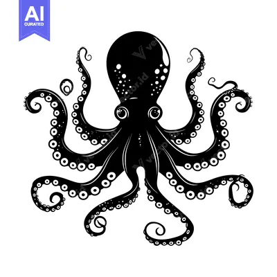 Aset desain premium: Black and White Illustration of an Octopus with Tentacles