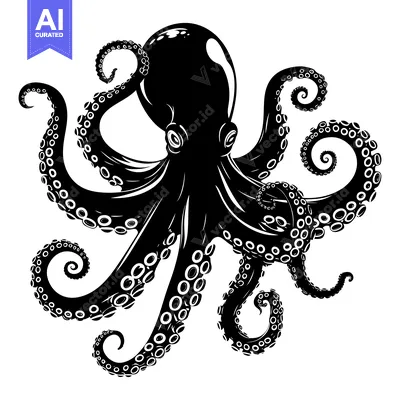 Popular premium asset: Black and White Silhouette of an Octopus with Tentacles Extended