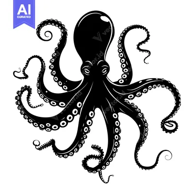 Aset premium populer: Black and White Silhouette of an Octopus with Eight Tentacles
