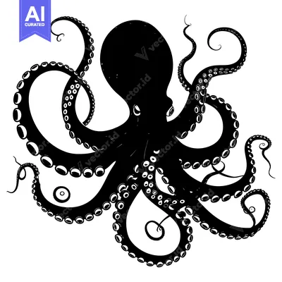 Premium design asset: Black and White Silhouette of an Octopus with Tentacles