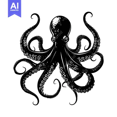Popular premium asset: Black and White Illustration of an Octopus with Eight Tentacles