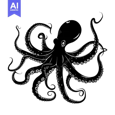 Popular premium asset: Black and White Silhouette of an Octopus with Eight Tentacles
