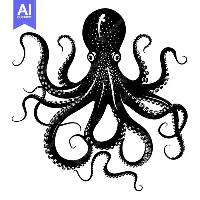 Aset premium populer: Black and White Illustration of an Octopus with Eight Tentacles