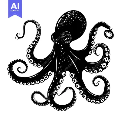Aset desain premium: Black and White Silhouette of an Octopus with Tentacles