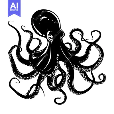 Premium design asset: Black and White Silhouette of an Octopus with Tentacles