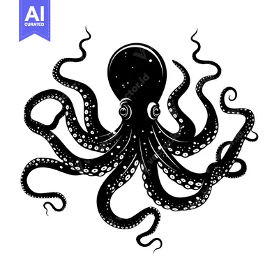 Aset premium populer: Black and White Silhouette of an Octopus with Eight Tentacles