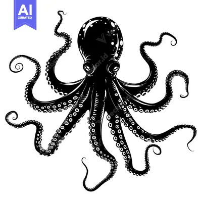 Aset premium populer: Black and White Silhouette of an Octopus with Tentacles